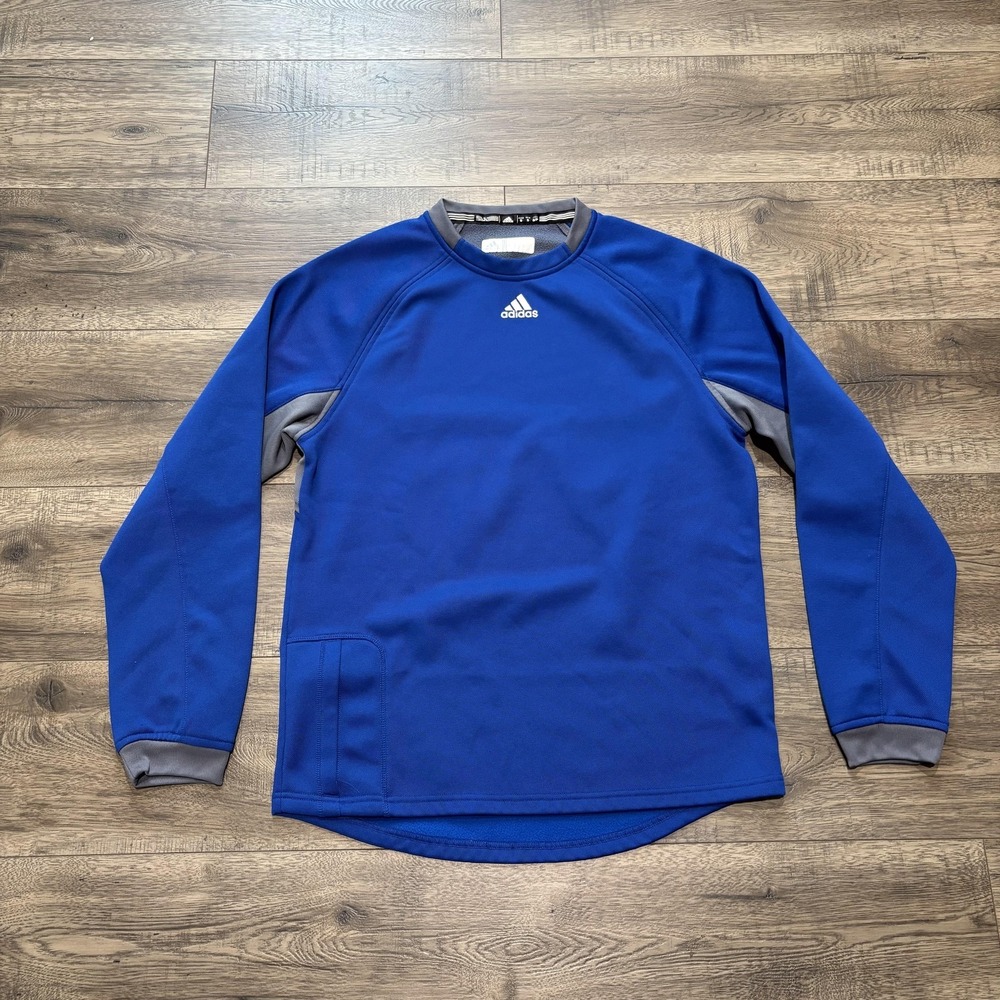 Adidas Dugout Pullover Fleece Sweatshirt Mens‎ Small Blue Training Pocket